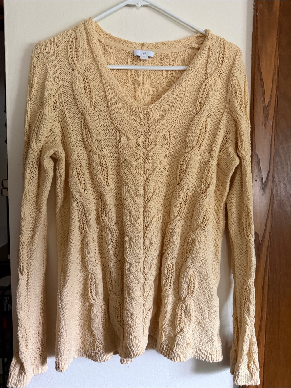 J. Jill pastel yellow Cable-Knit V-Neck Sweater